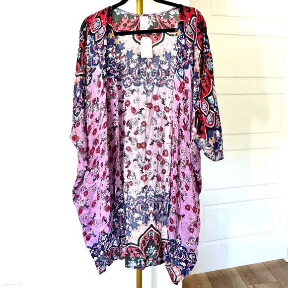 Women's Plus Size 2XL 3XL Purple Paisley Boho Lightweight Whimsigoth Open Kimono - Picture 1 of 10